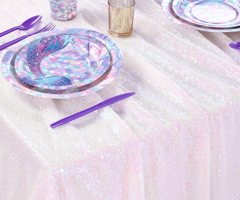 QueenDream Party Tablecloth Rectangular 90 x 132 Inch White Iridescent Tablecloth Table Cloth Overlay for Birthday Bridal Shower Wedding Decorations - Image 4